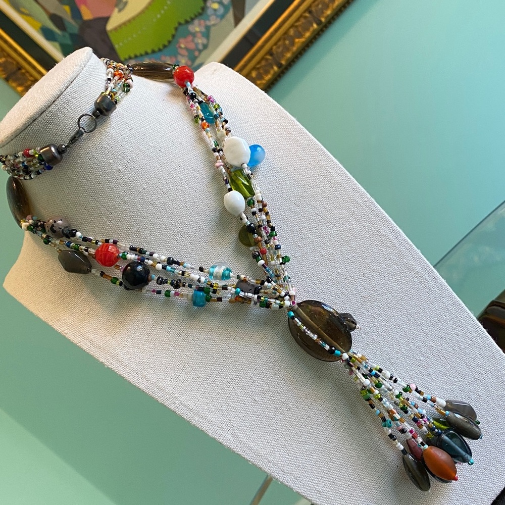 Multicolour Vintage Beaded Tassel Necklace